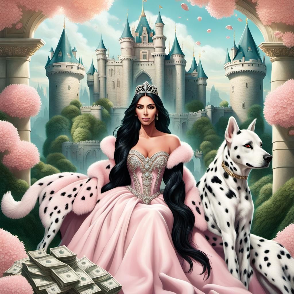 Princess on Throne with Wolves in Digital Painting Style