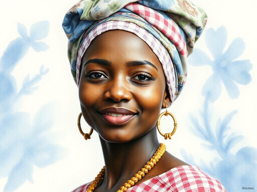 Ethereal Woman in Dreamy Gingham Print Dress