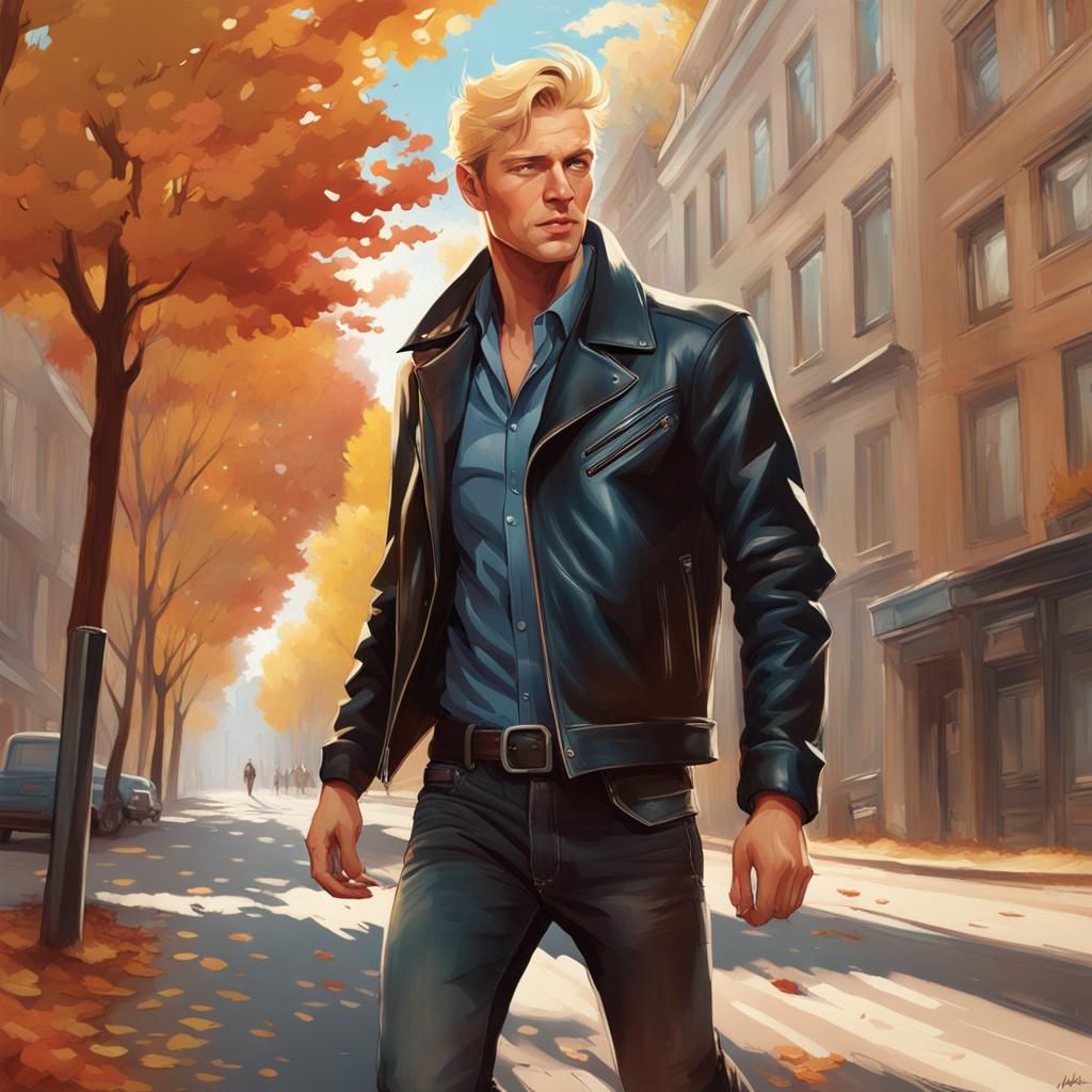 1950s Man in Autumn, Hyperdetailed Portrait