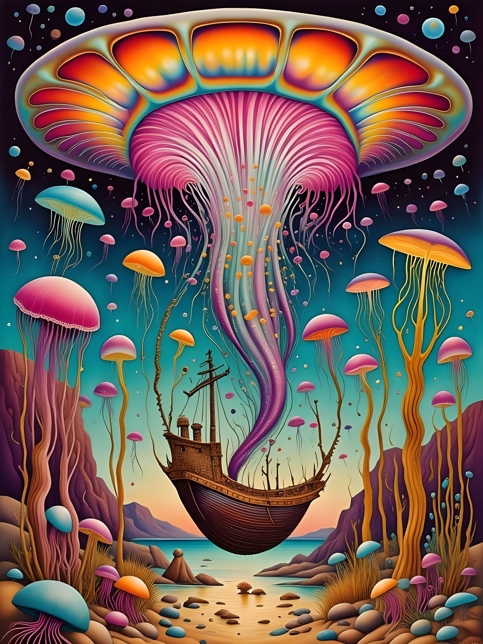 Surreal Psychedelic Poster Depicts Kraken Placing Sailing Sh...