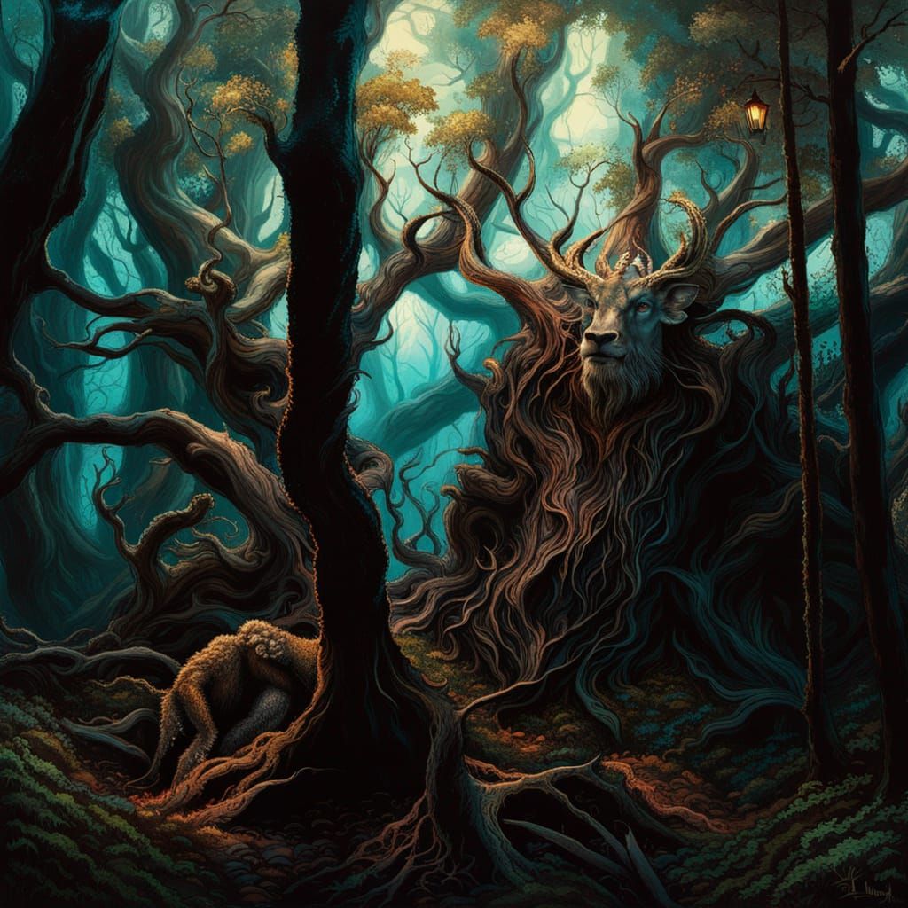 Ancient Creature in Enchanted Forest: Gothic Art