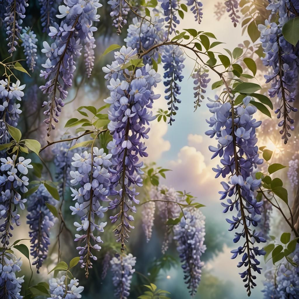Enchanted Wisteria Blooms in Soft, Ethereal Light
