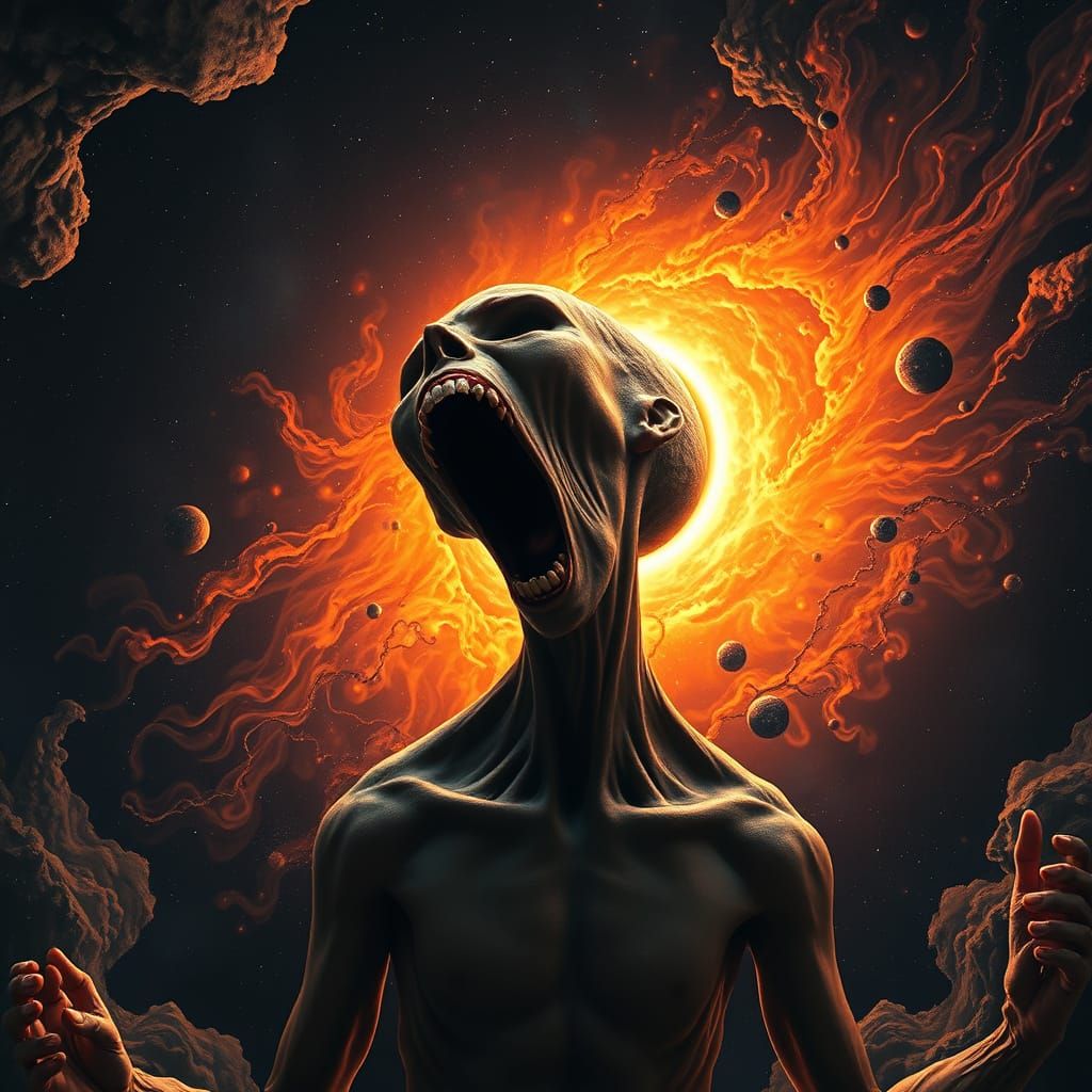 Ethereal Cosmic Horror Figure Descends into Abyssal Black Ho...