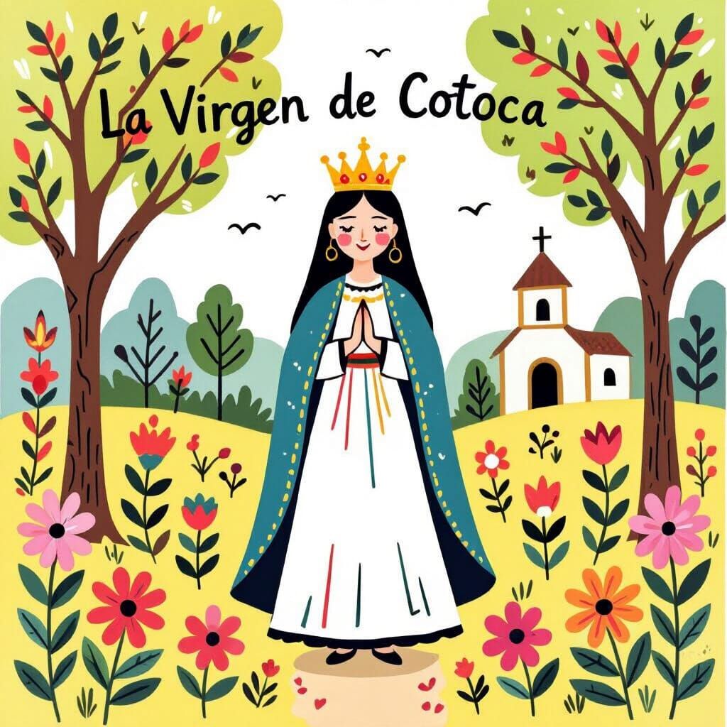 La Virgen de Cotoca Illustration With Tropical Flowers