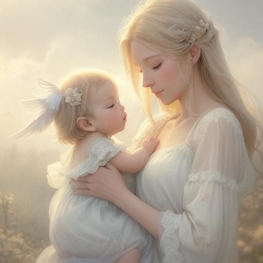 Dreamy Watercolour of Baby Playing with Sister