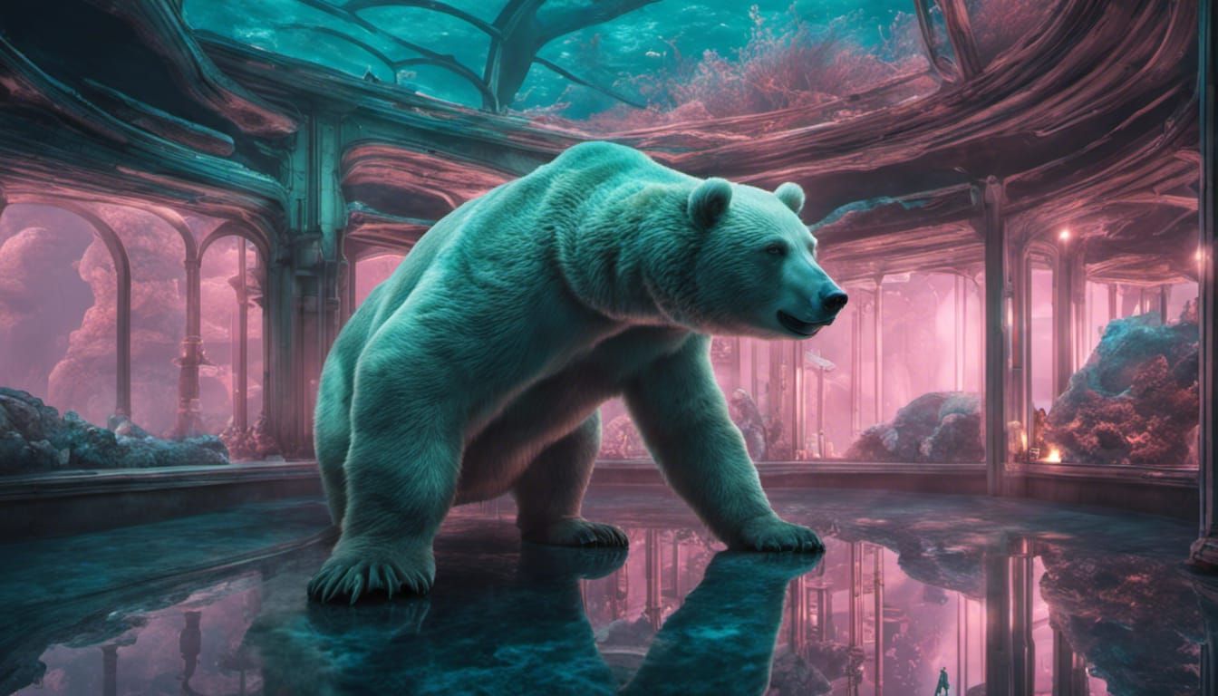 Glass Bear in Underwater Steampunk Brutalism