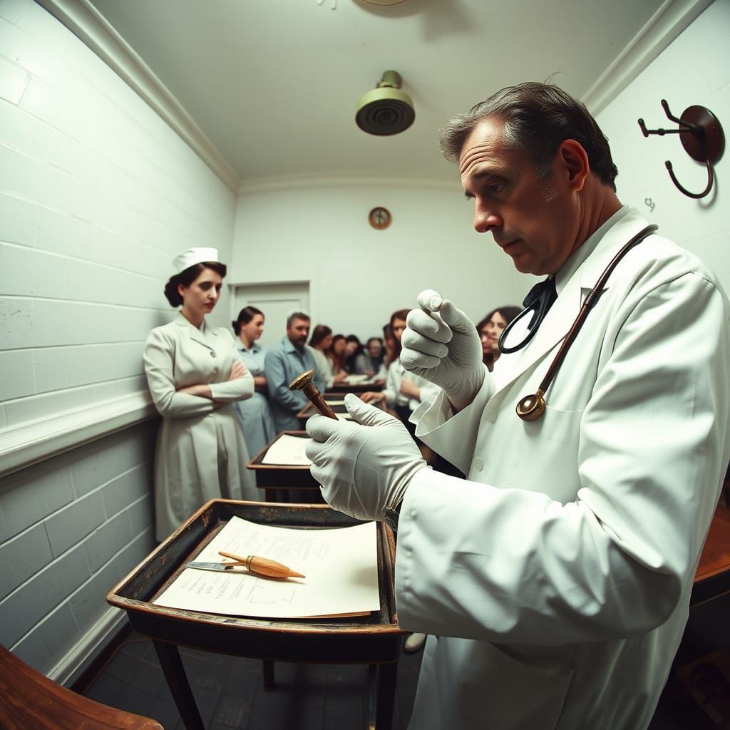 Vintage Medical Examination at Ellis Island in Hyper-Realist...