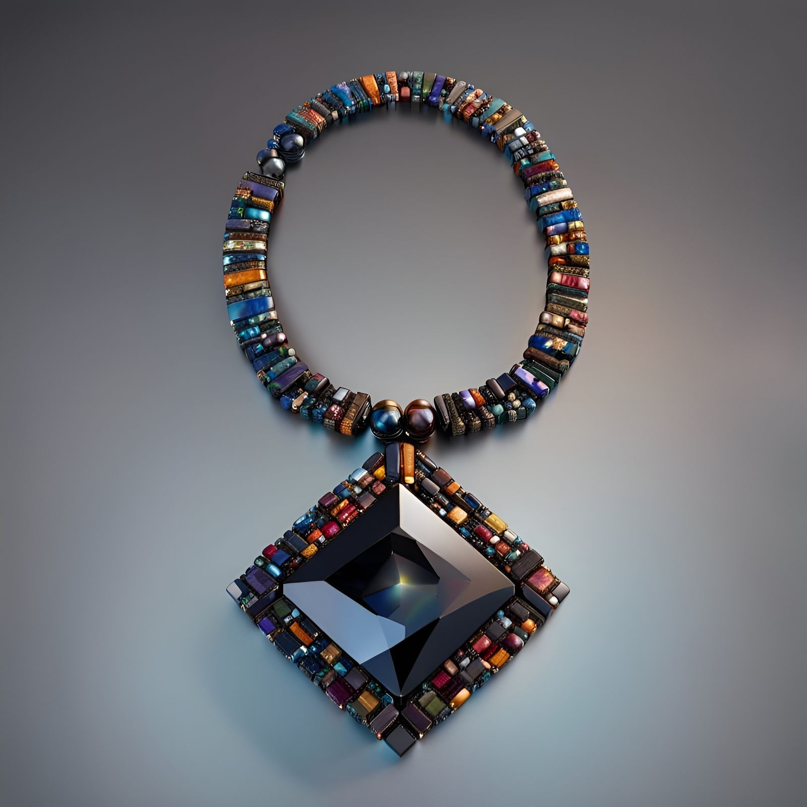 Radiant Hematite Gemstone Necklace: Color Field Sculpture