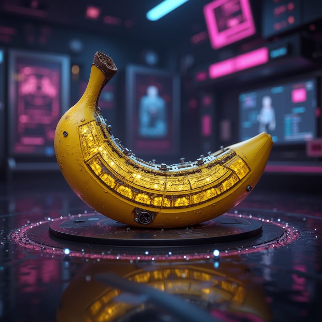 Cyberpunk Banana in a Futuristic Laboratory