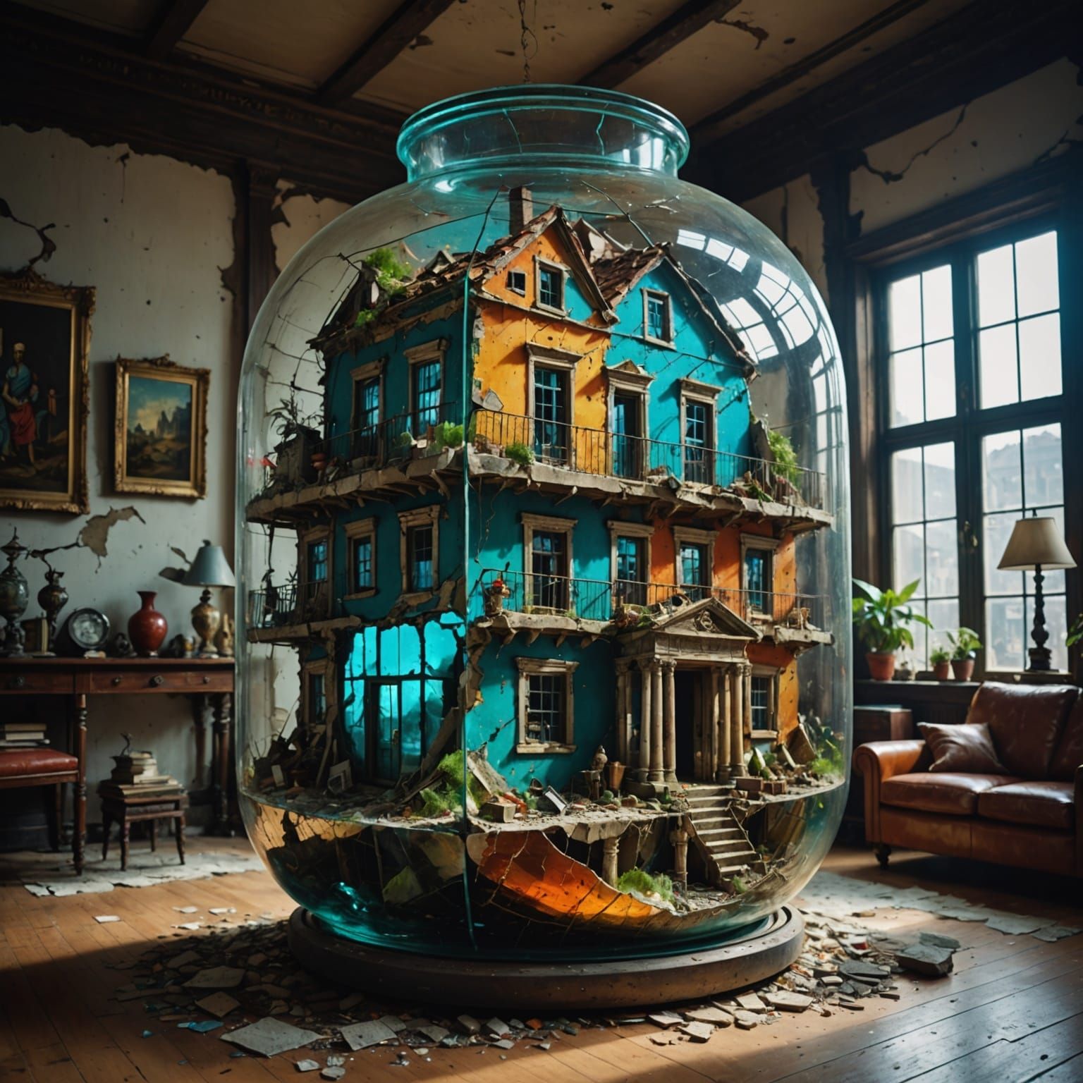 Surreal Ancient Civilization Inside Glass Container