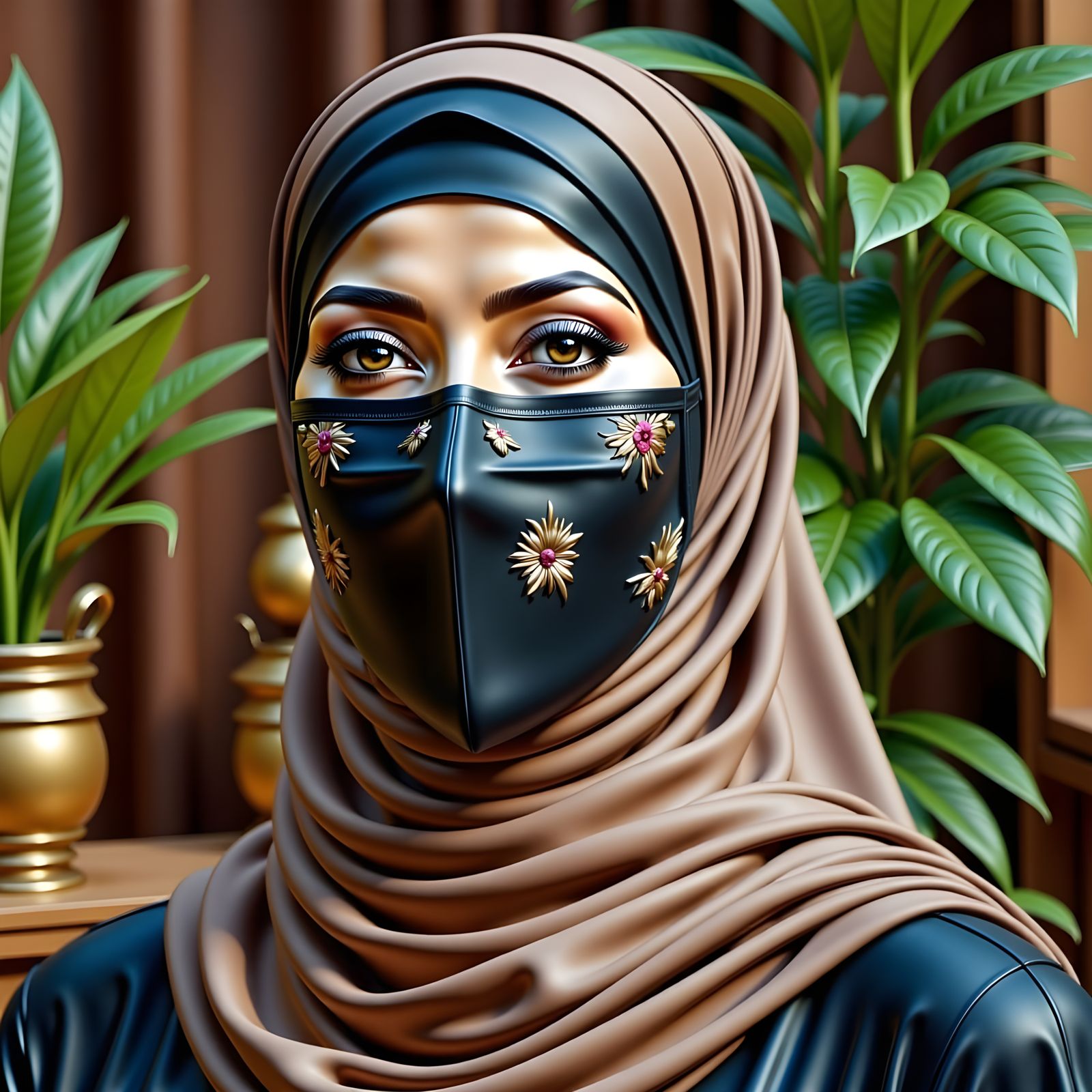 Hijabi Woman Portrait in Cosy Planted Room