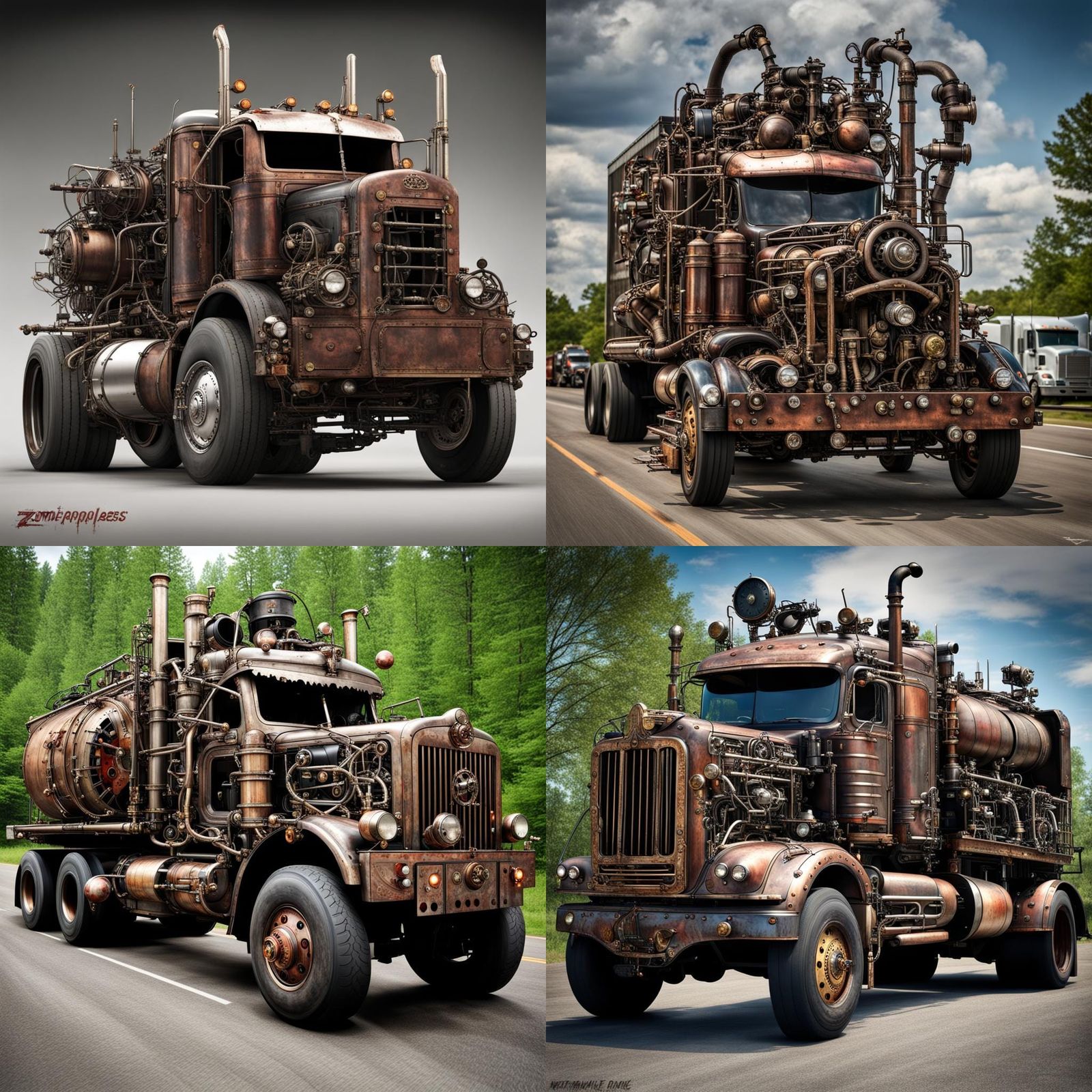 Zombie Apocalypse Semi-Truck with Steampunk Engine
