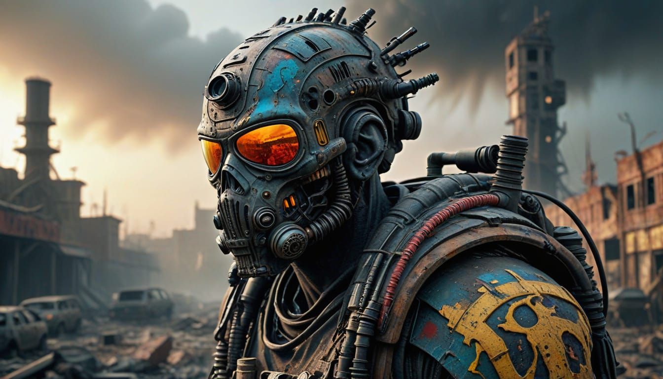 Post-Apocalyptic Scene in Vibrant, Detailed Airbrush Style