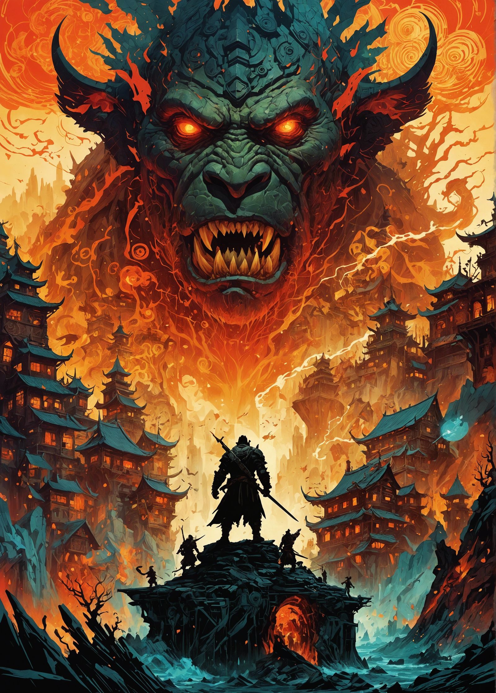 Orc Stronghold Under Attack: Surreal Collage Art