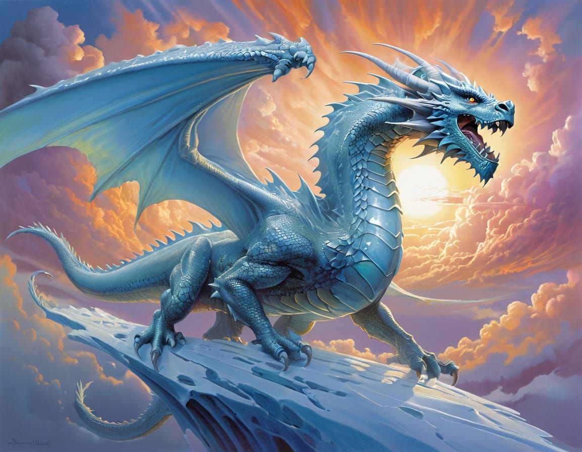 Epic Ice Dragon Airbrush Art in Pastel Sky