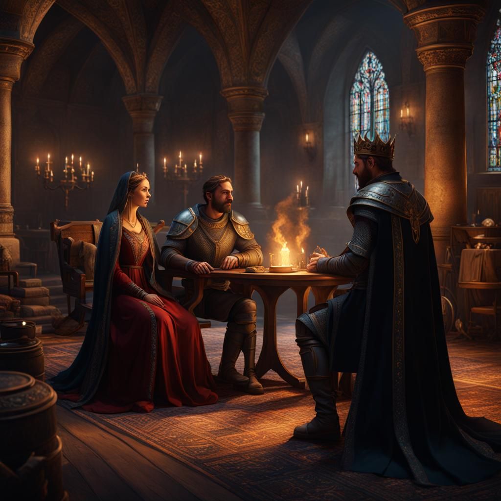Woman and Man Conversing in a Strategy Game Art Style