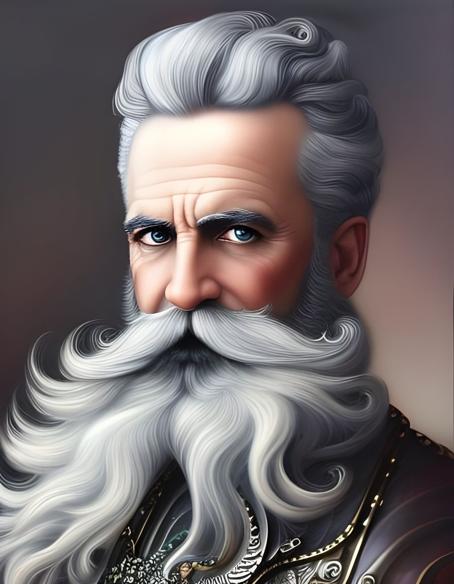 Majestic Man with Swirling Silver Beard, Art Nouveau