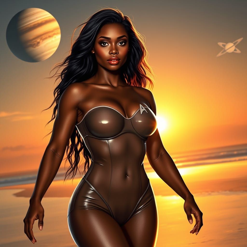 Strong Black Goddess Embracing Cosmic Beauty