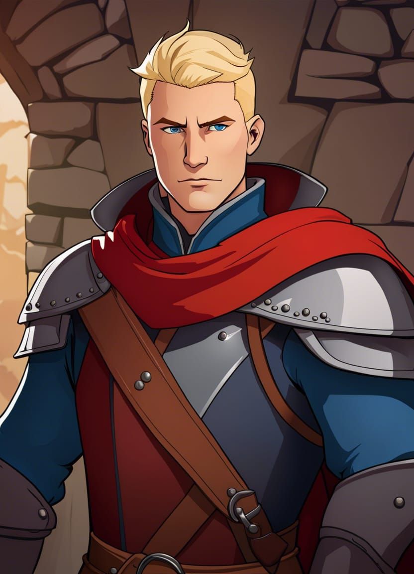 Medieval Guard Captain Portrait in Banner Saga Style