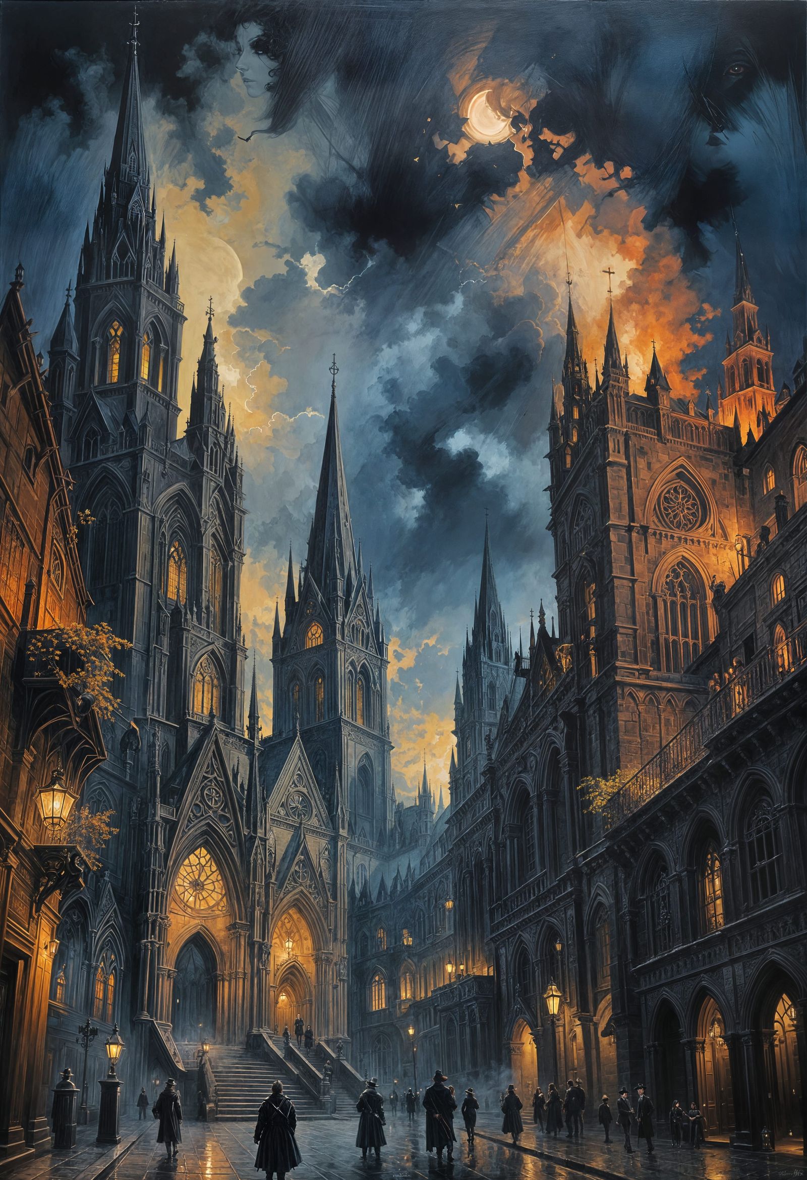 Gothic Cathedral Illuminated by Midnight Fire