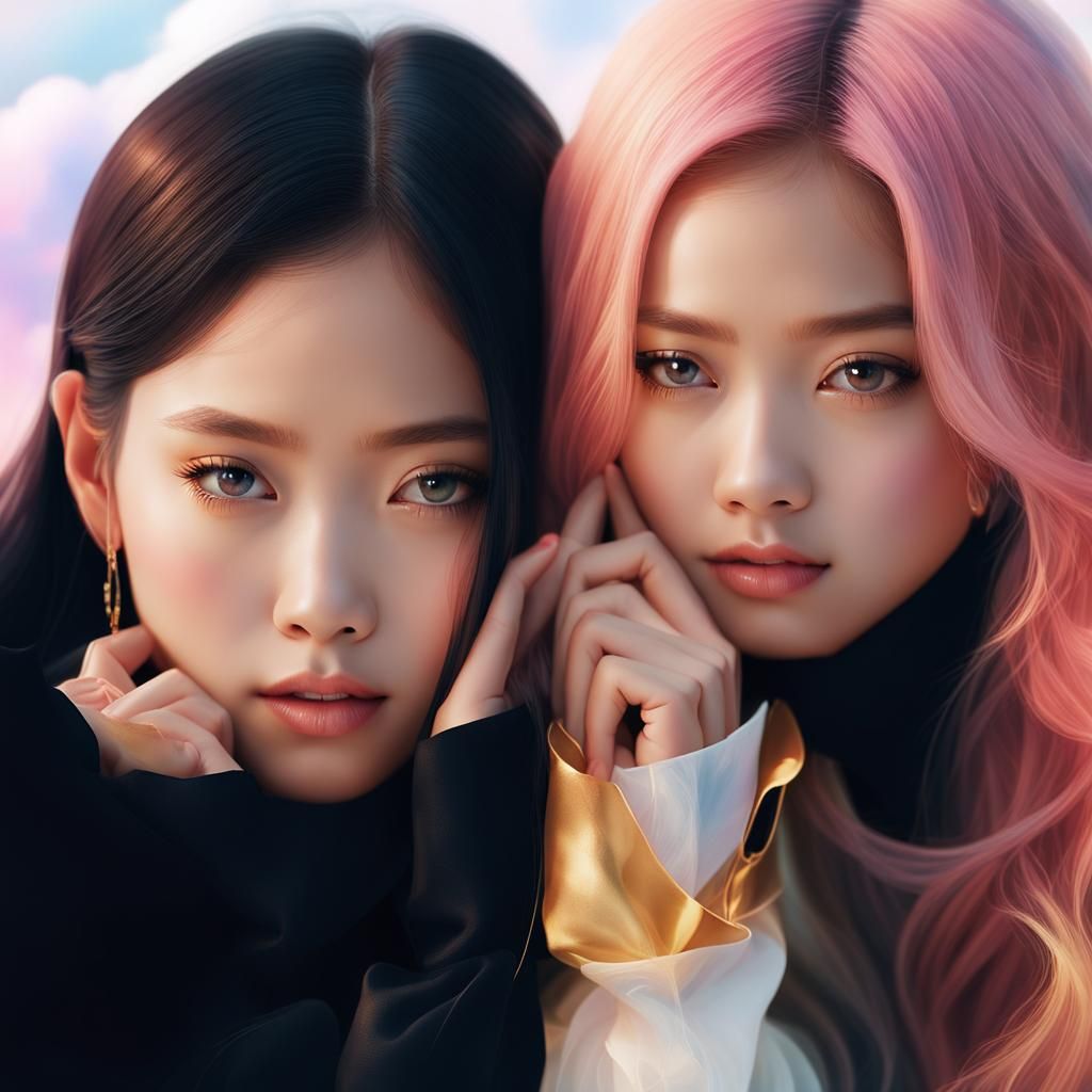 Blackpink on Clouds in Pastel Watercolor Style