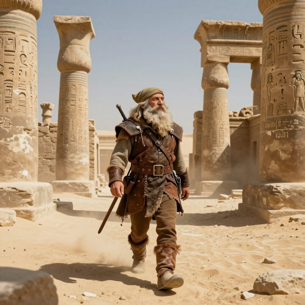 Dwarf Explorer in Ancient Egyptian Ruins