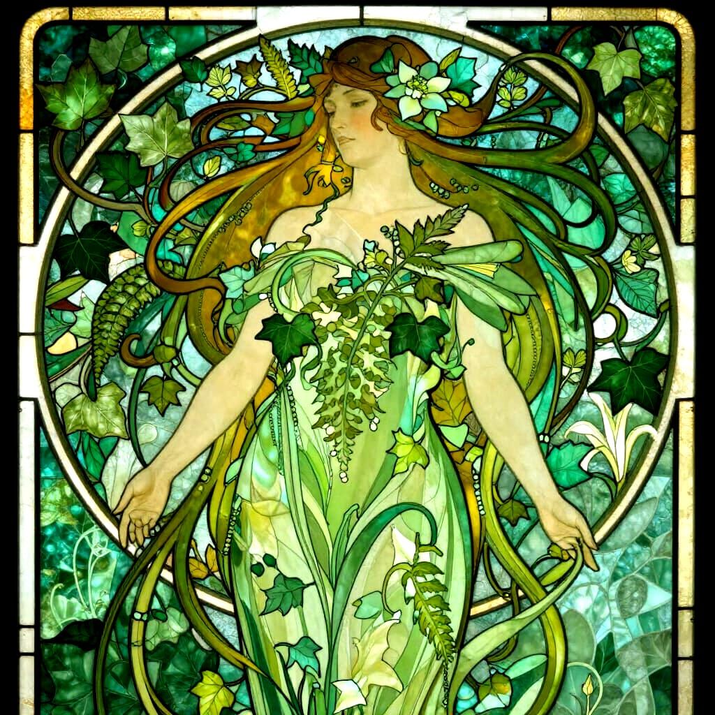 Art Nouveau Portrait of Woman in Green Tones