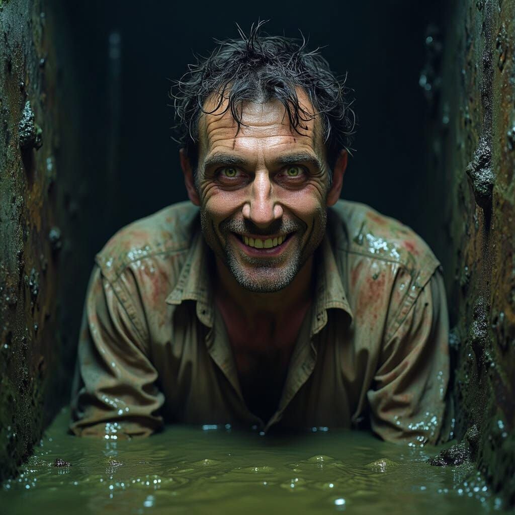 Deceitful Man in Grimy, Polluted Environment