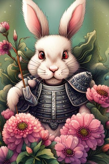 Samurai Rabbit in Blown Glass Style