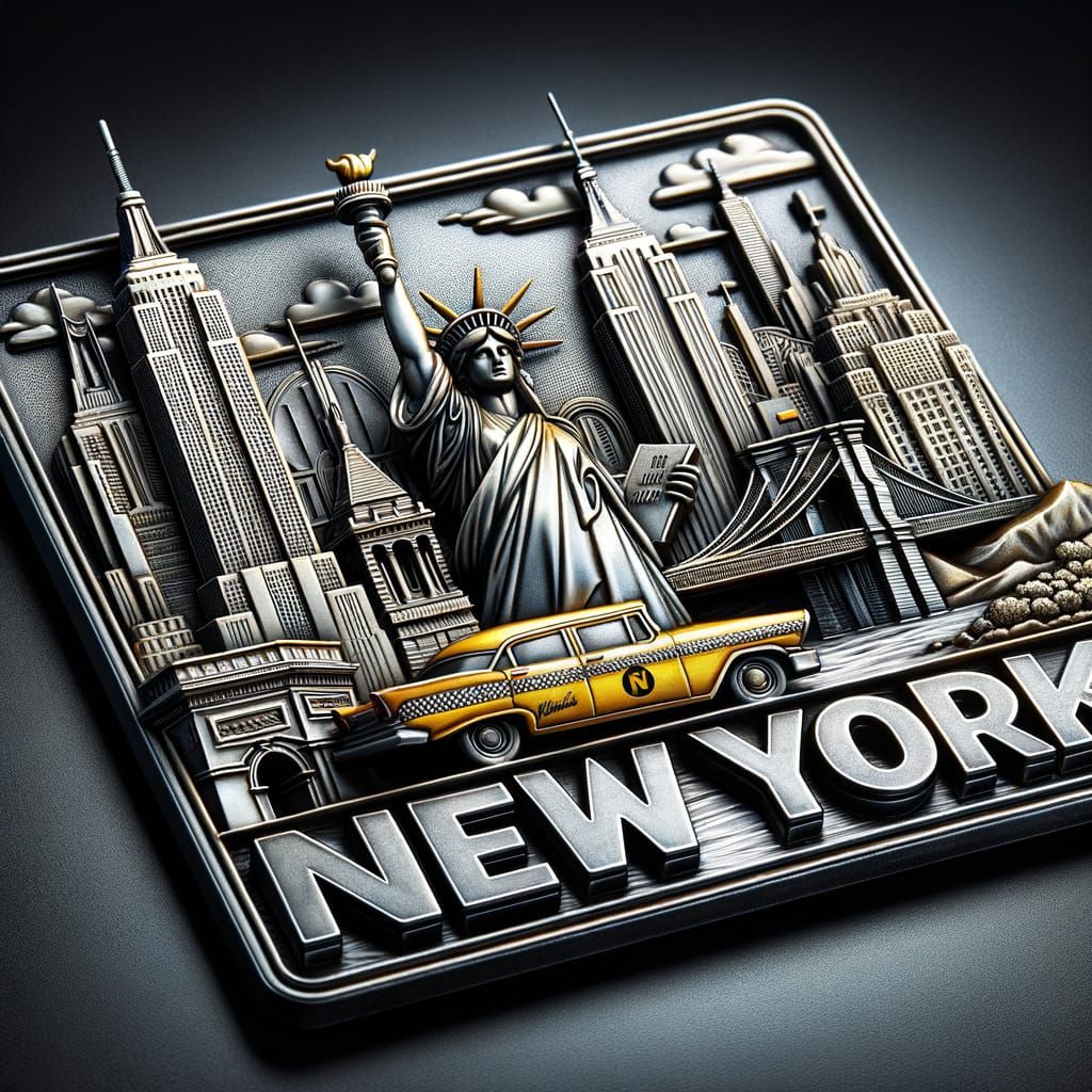 Embossed Metal NYC Landmarks Souvenir Magnet