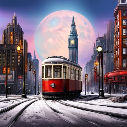 Streetcar in Sci-Fi City: Tim Burton-esque Concept Art