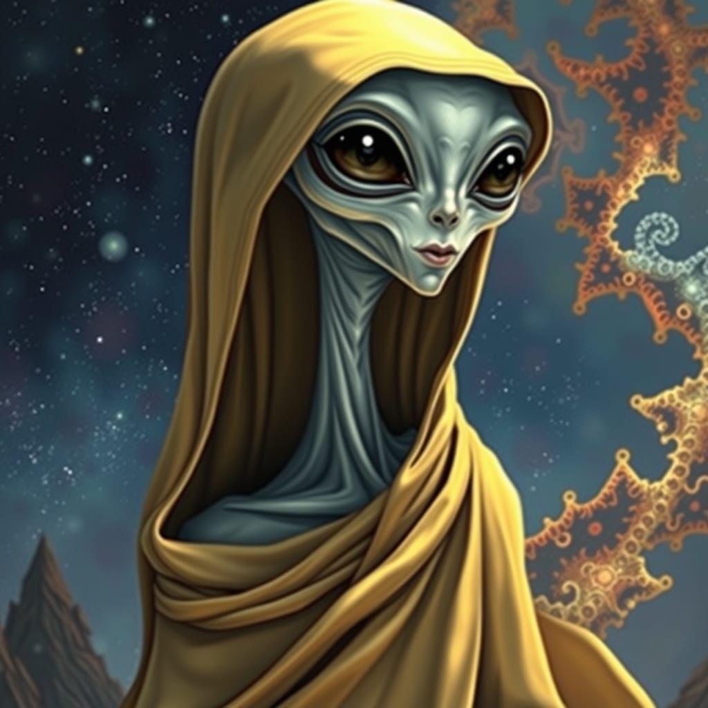 Ethereal Grey Alieness in a Starry Dreamscape