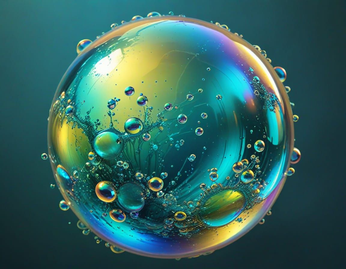 Iridescent Bubble Background in Green, Blue, Yellow