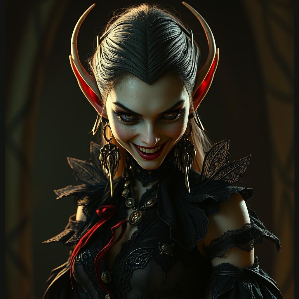 Sinister Elf with Gothic Attire in Dark Fantasy Style