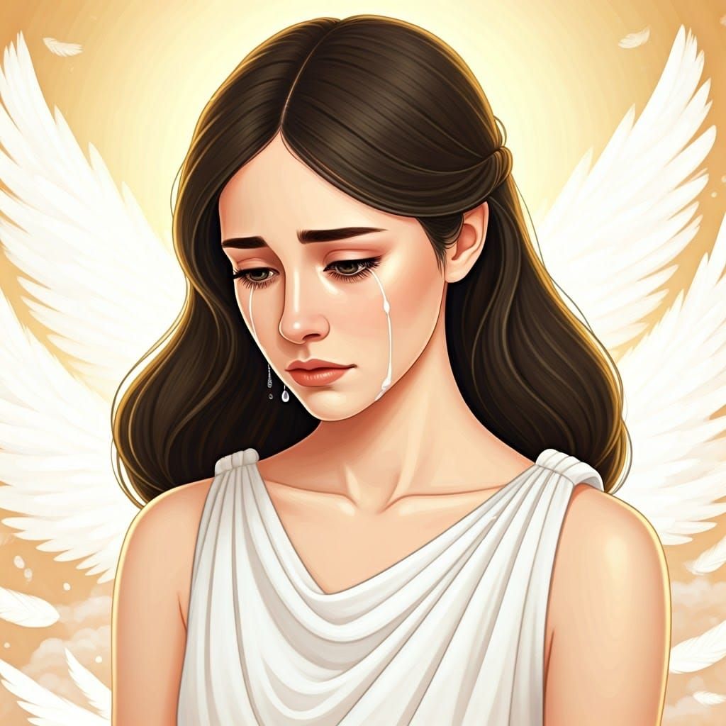 Distraught Woman in Ethereal Portrait with Floating Tears