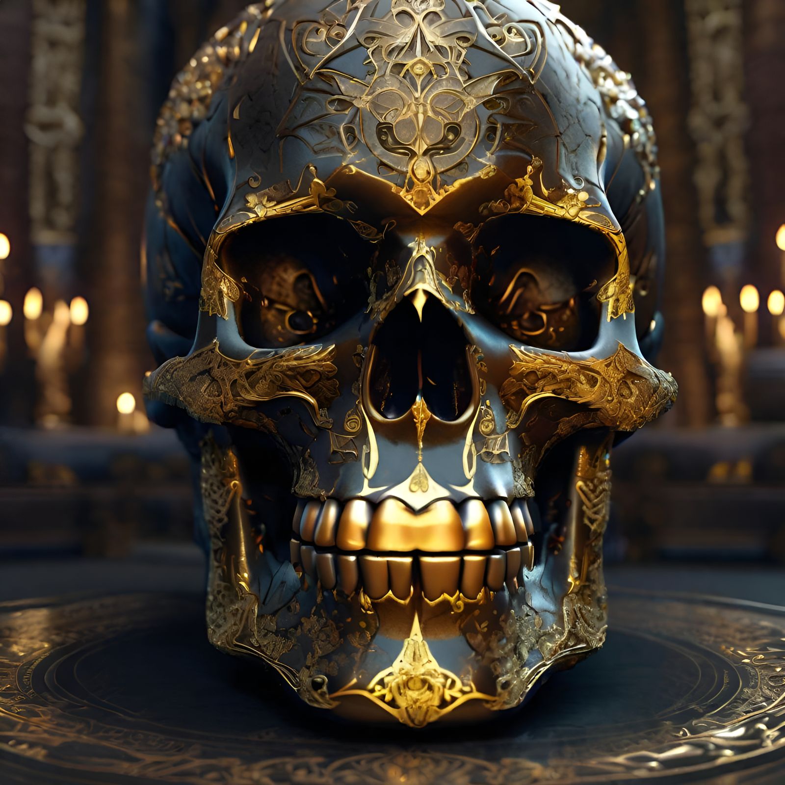 Crystal skull encrusted with stunningly detailed gold inlay