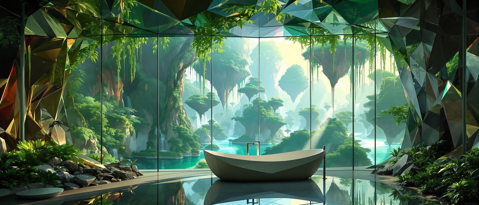 Futuristic Bathroom Overlooking Fantasy World