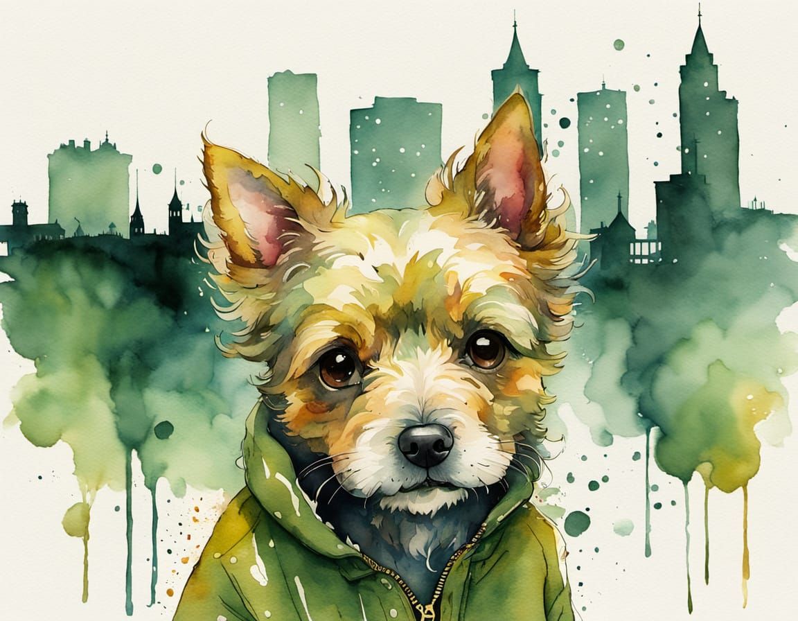 Ethereal Watercolor Portrait of a Disgruntled Terrier