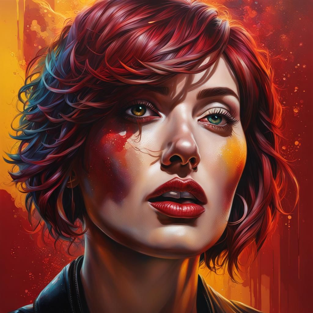Hyperrealistic Portrait of Ruby Tuesday in Splash Art Style
