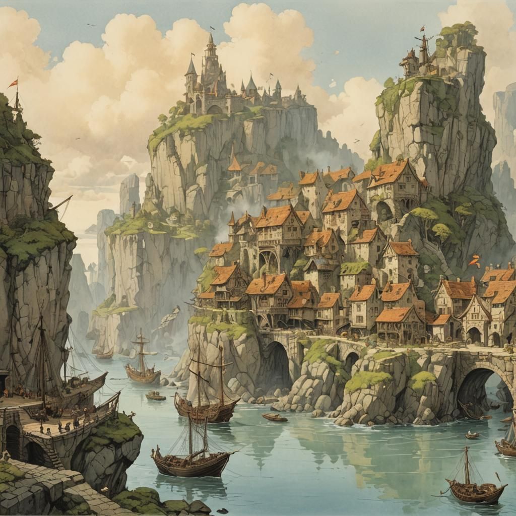 Fantasy Island City Inspired by Classic Illustrators