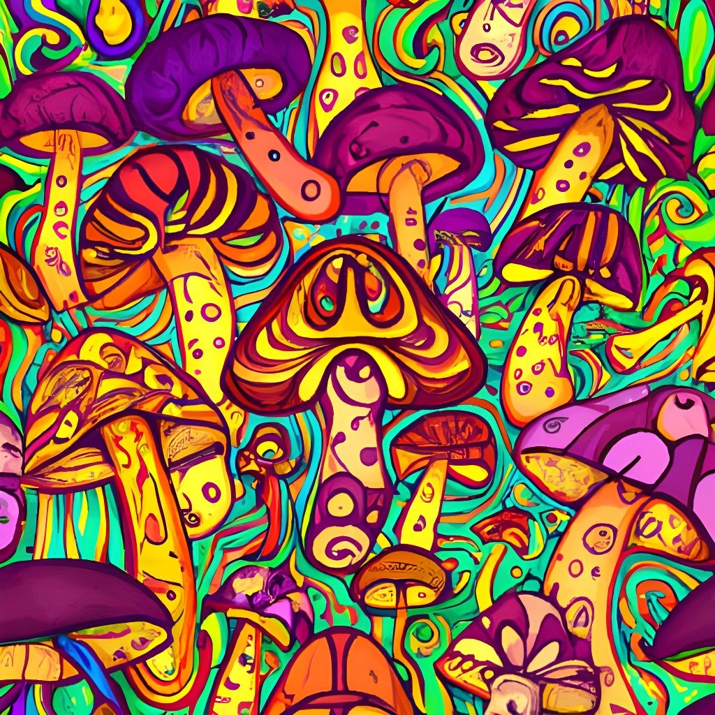 Mushroom Seamless Pattern in Vivid Colors