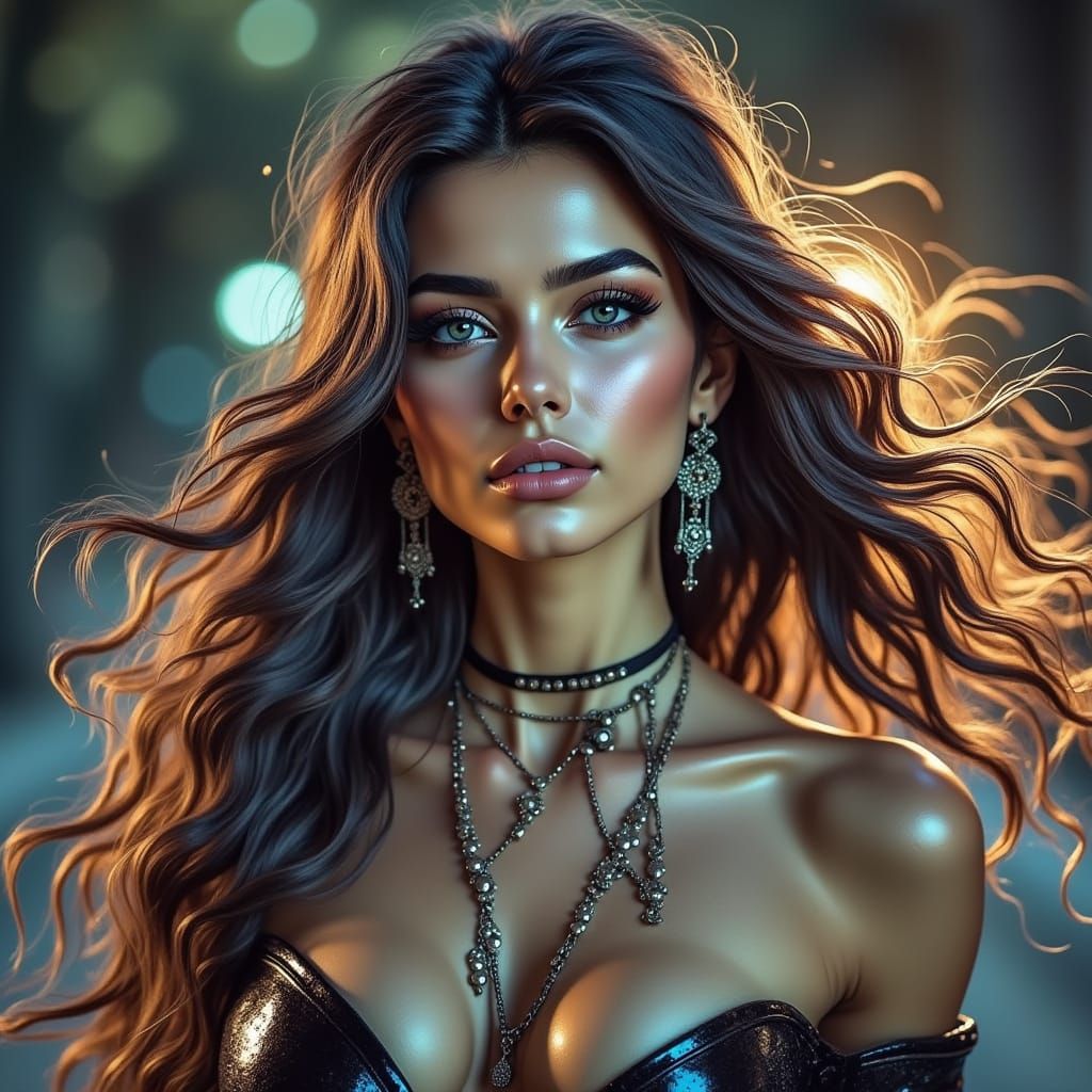Luxurious Woman in Polished Digital Art Style