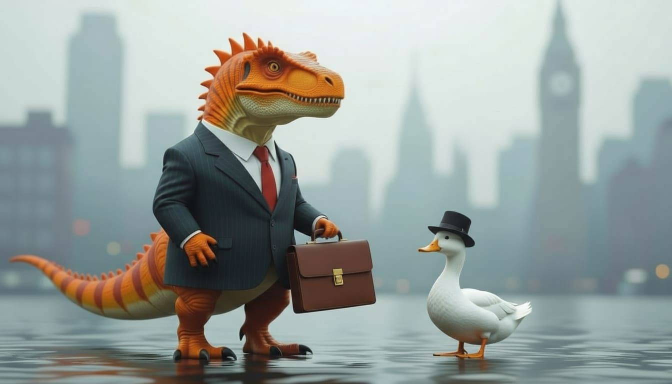 Abstract Tyrannosaur and Duck at Work