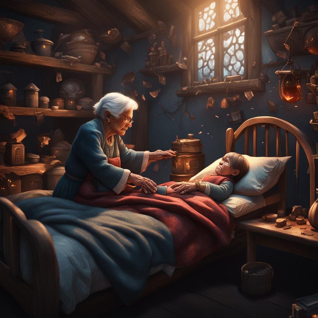 Fantastical Grandma Attack in Detailed Matte Painting