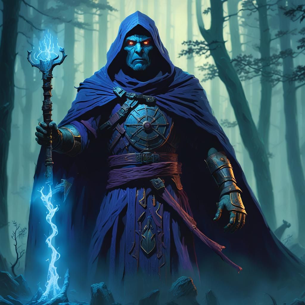 Evil Mage Casting Dark Spell in Mystical Forest
