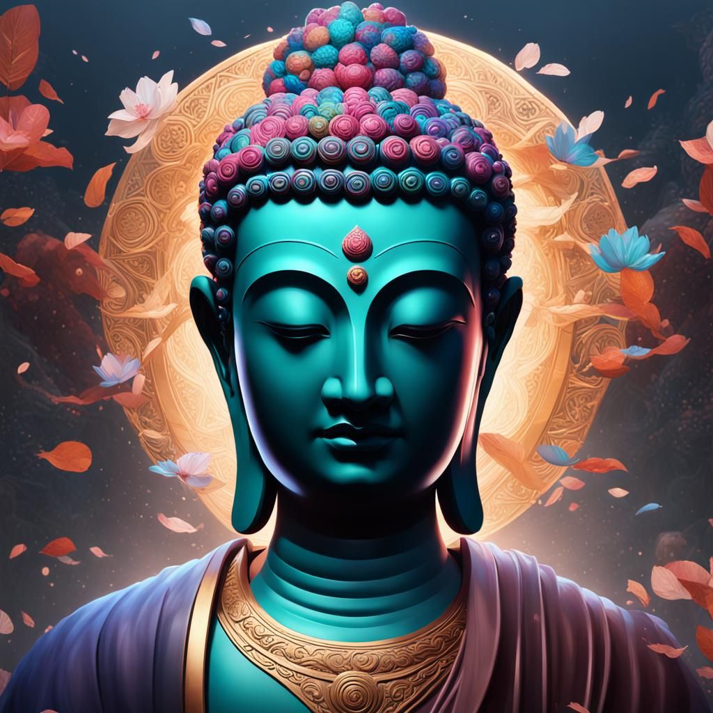 Detailed Portrait of Buddha in Dynamic Lighting