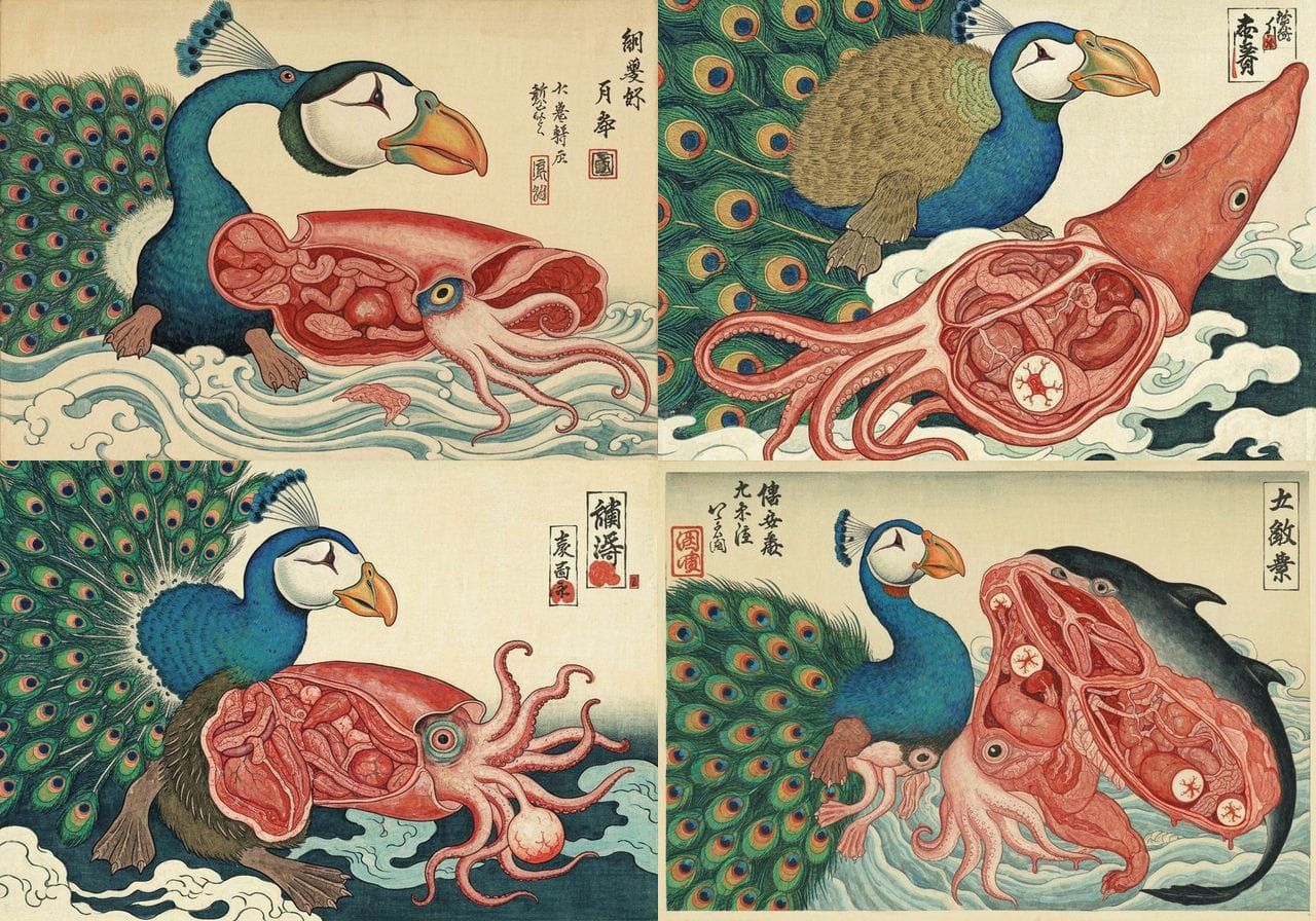 Mythical Hybrid Creature in Ukiyo-e Style