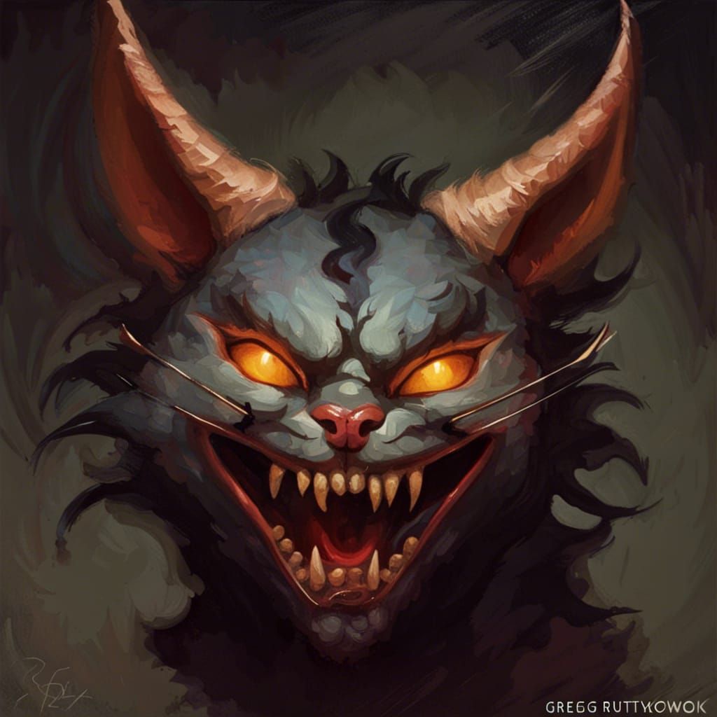 Sinister Horned Demon Cat Art