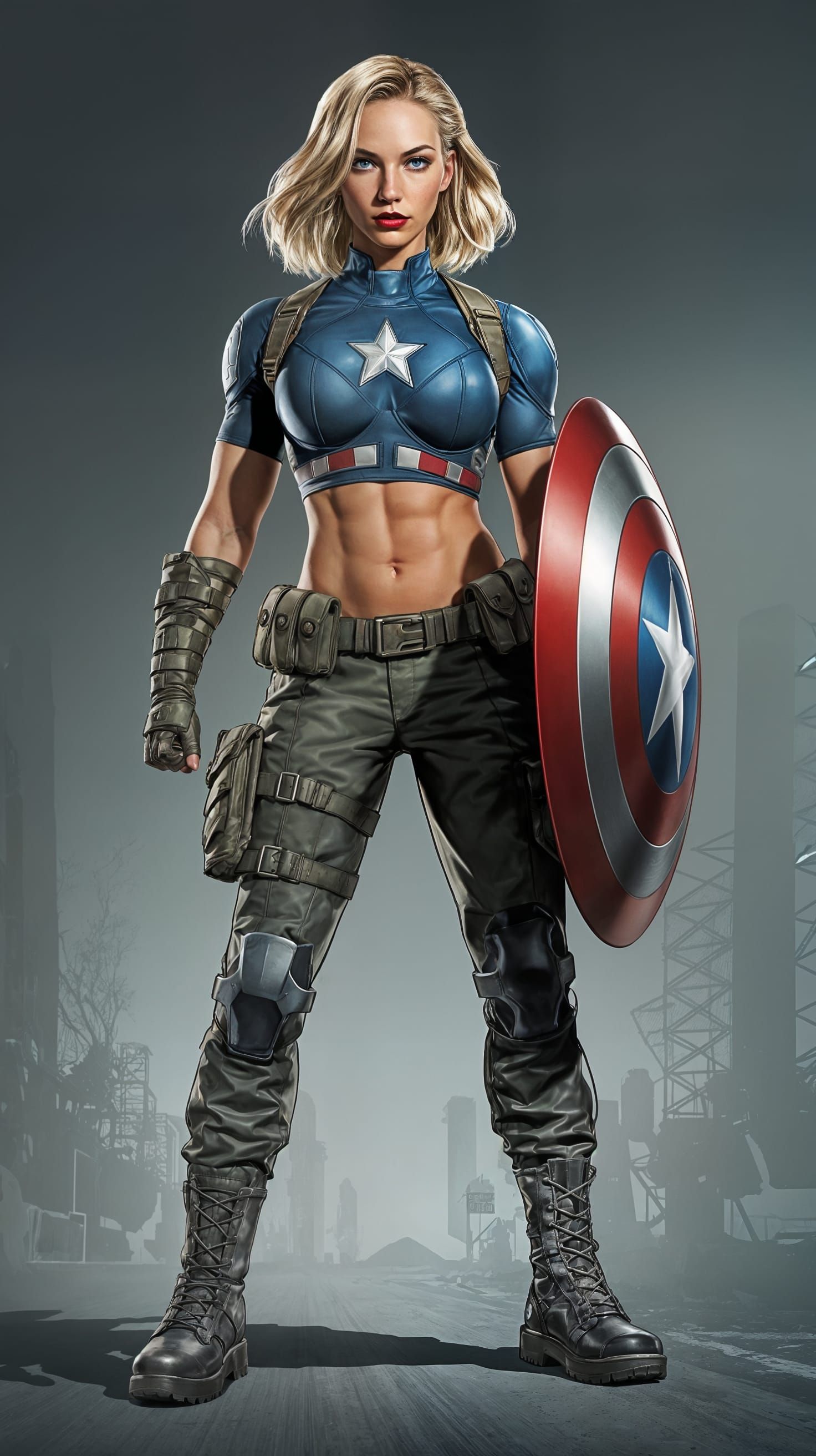 Cyberpunk Captain America Inspired Warrior in Combat Gear