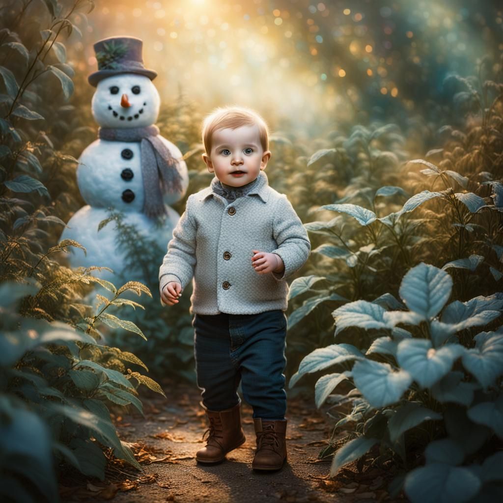 Whimsical Portrait of a Boy Among Winter Wonderland